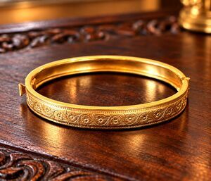 Vintage 1950s Child's Bracelet Gold Filled Floral Scroll Engraved Bangle - 15H